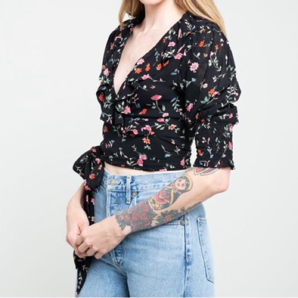 GANNI Printed Georgette Wrap Top